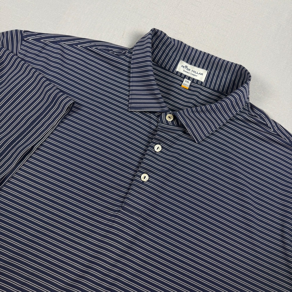 Peter Millar Summer Comfort Polo Shirt XXL Navy Blue Stripe Performance Golf